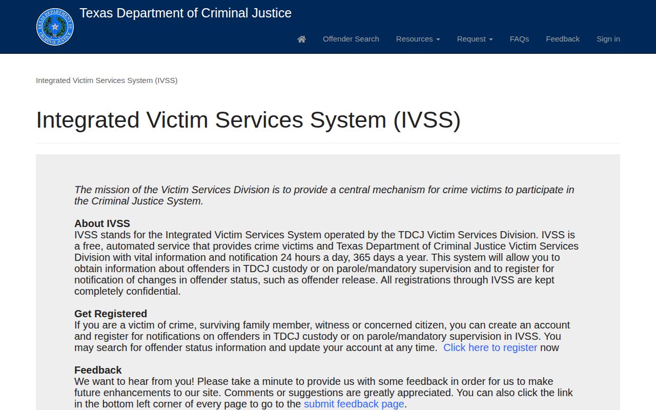Texas IVSS notification check for Stephens County inmate release