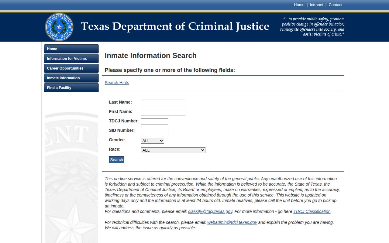 Walker Sayle Unit TDCJ offender release search form